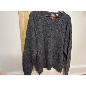 Vintage Bandit Urban Club Men's 2XL Gray Cable Knit V Neck Sweater 80s 90s